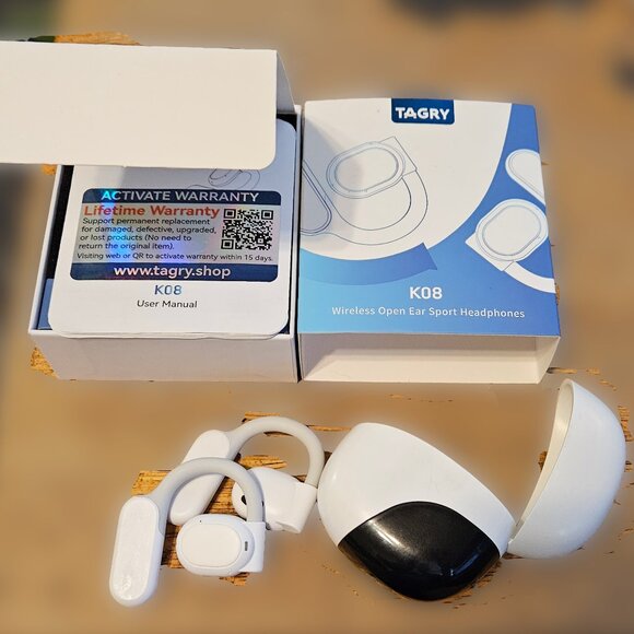 TAGRY Open Ear Headphones Wireless Earbuds 80Hrs Playtime Bluetooth White - Used
